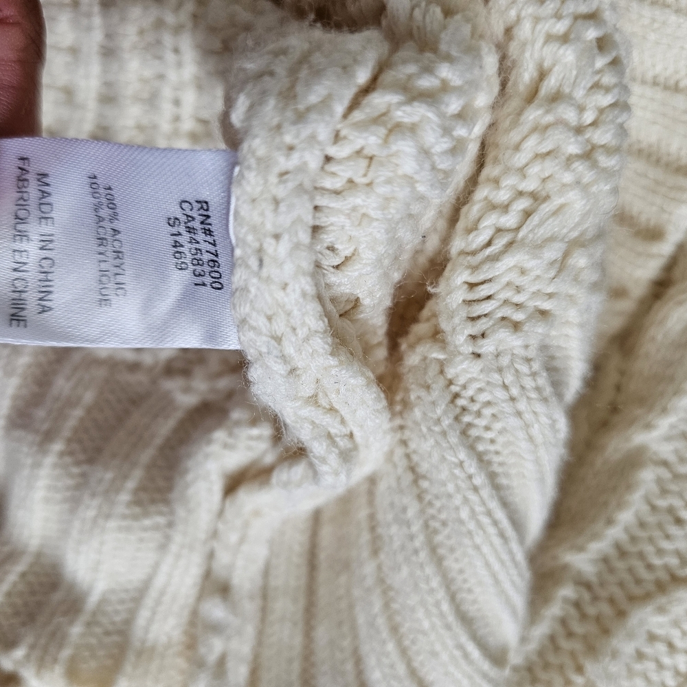 Saltwater Luxe Cream Ruffle Fisherman Sweater Crewneck Large Victorian High Neck - Picture 5 of 5